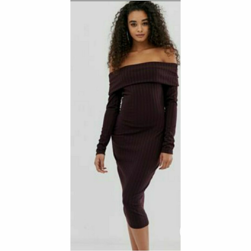 Off the Shoulder Knitted Bodycon Midi Dress